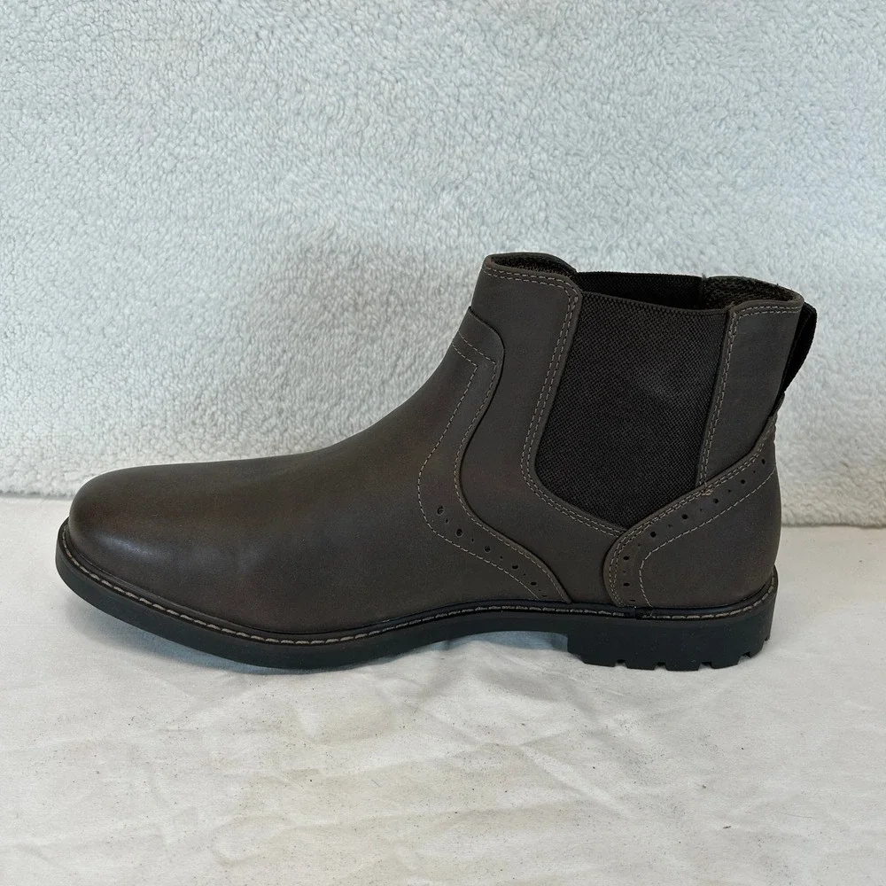 Mens‎ Dark Brown Chelsea Ankle Boots Wingtip Brogue Detail Lug Sole Size 13 New